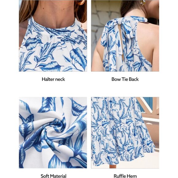 Women’s Flowy Summer Maxi Dress Floral Halter Pockets Casual Vacation - Picture 8 of 8